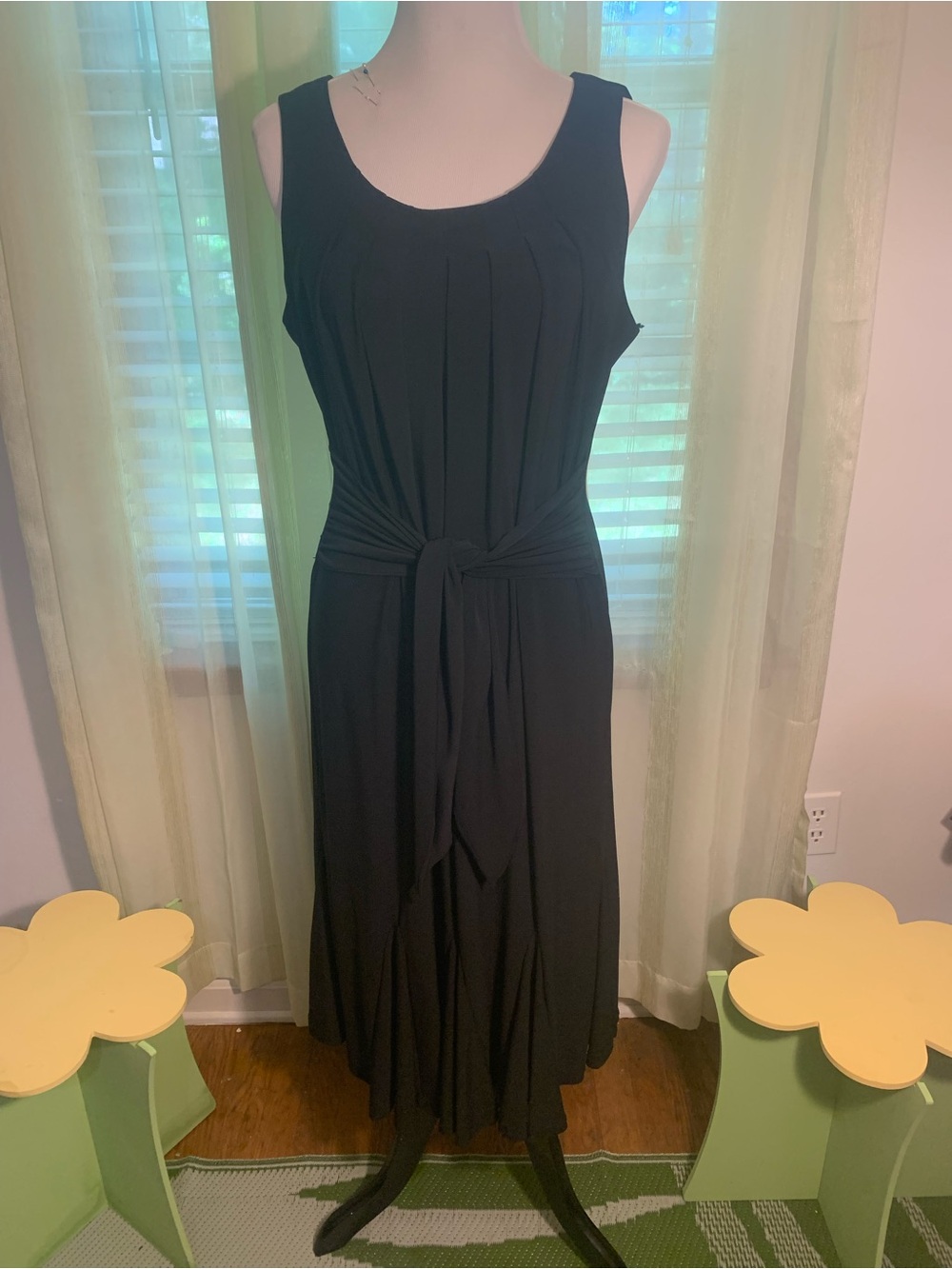 Julian Taylor Black Sleeveless Midi Dress with Tie-Waist